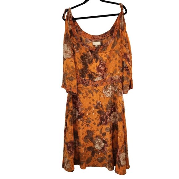 Anthropologie Moulinette Souers 100% Silk Cara Cara Dress Orange Floral Women 2X - Picture 2 of 10